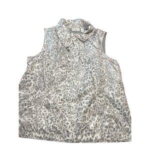 Chicos Weekends Sleeveless Animal Print Vest White Gray Full Zip Size 2 M 12